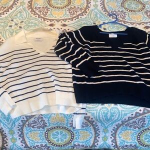 Old Navy V-Neck Sweater Duo - Black and White Stripes bundle
